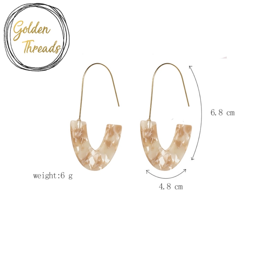 Cream Beige Resin Acrylic Drop Earrings - Picture 2 of 2